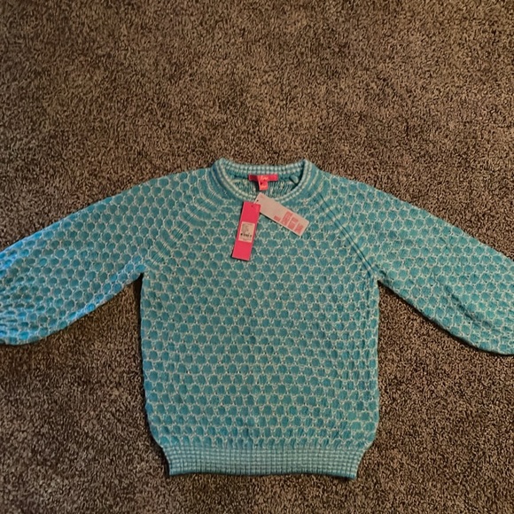 NWT Lilly Pulitzer Corabelle sweater size M turquoise shore honeycomb - Picture 3 of 4
